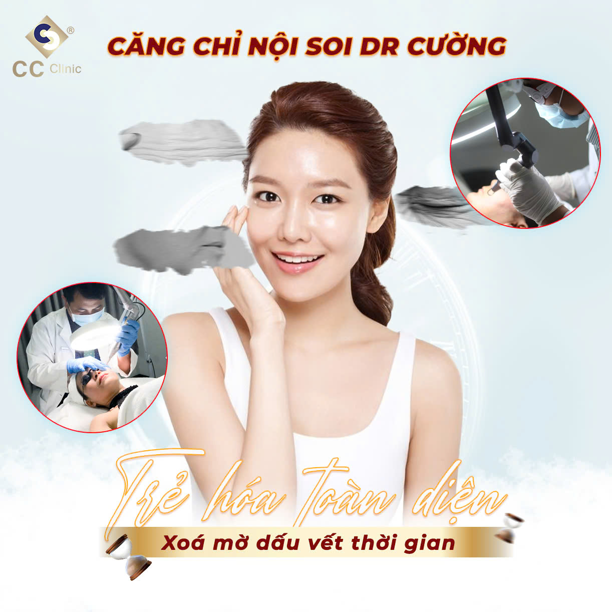 Khuôn mặt trẻ như tuổi đôi mươi với căng da bằng chỉ